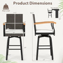 Set of 2 Outdoor 360¬∞ Swivel Bar Stool with Cushion and Acacia Wood Armrests by DirectDeals