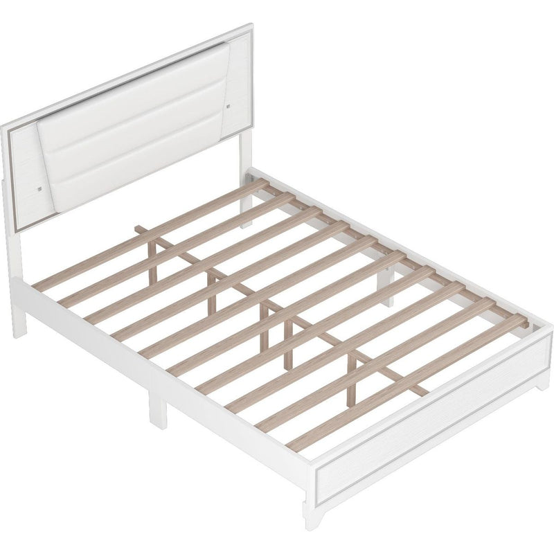 3-Pieces Bedroom Sets Queen Size Upholstered Bed with LED Lights, Nightstands and Dresser with Metal Handles and Sparkling Shiny Decoration, White