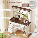 Farmhouse Vanity Desk with Barn-Style Sliding Mirror and 3 Lighting Modes-White by LJGDeals