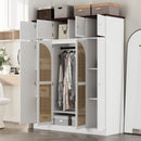 8 Door Armoire Wardrobe With Adjustable Shelves And Hanging Rod