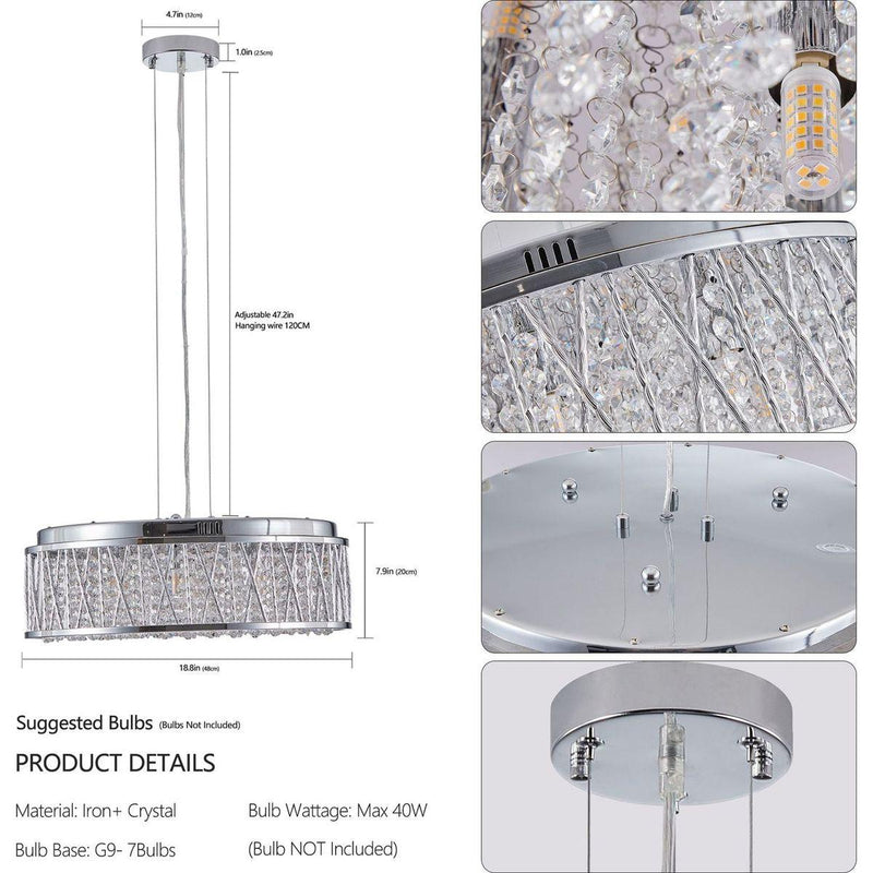 Modern Crystal Chandelier 18.9 Inches Aluminum+Iron Round Ceiling Light Flush Mount Ceiling Light Fixture for kitchen Island Dining Bedrooms and Hallway