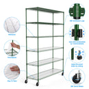 6 Tier Wire Shelving Unit, 6000 LBS NSF Height Adjustable Metal Garage Storage Shelves with Wheels, Heavy Duty Storage Wire Rack Metal Shelves - Green