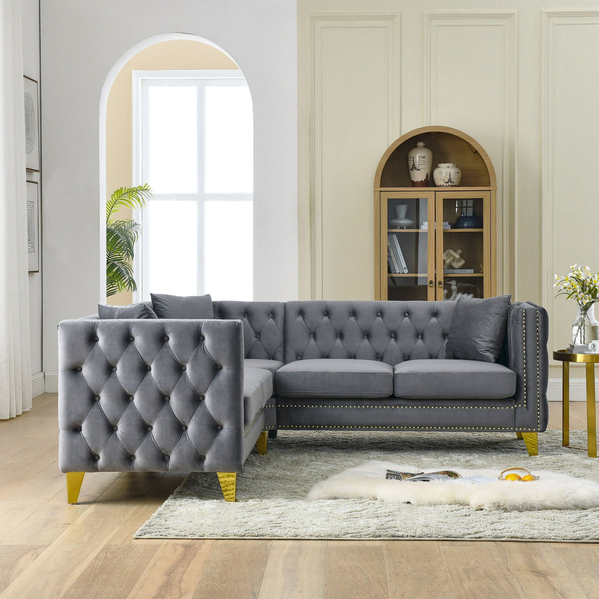 L-Shaped Corner Sofa, 5 Seater Sectional With Tufted Design, photo 4 of 23
