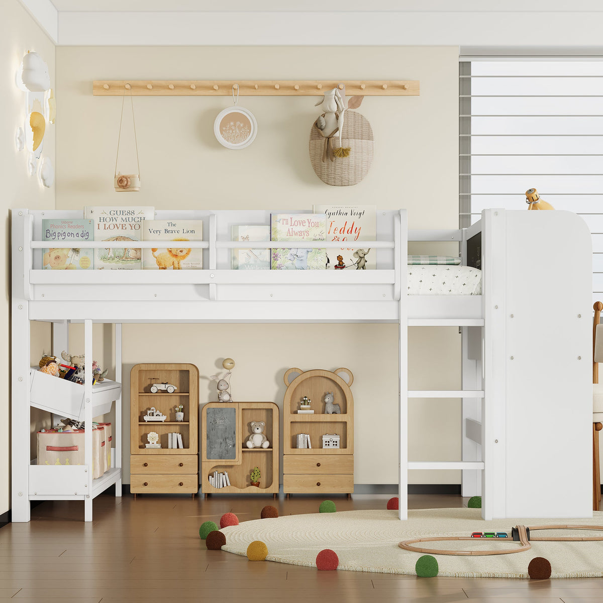 Twin Loft Bed With Multi-Storage Bookcases, Desk And Blackboard, photo 2 of 3