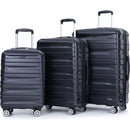 3 Piece Luggage Sets PC Lightweight & Durable Expandable Suitcase with Two Hooks, Double Spinner Wheels, TSA Lock, (21/25/29) Black