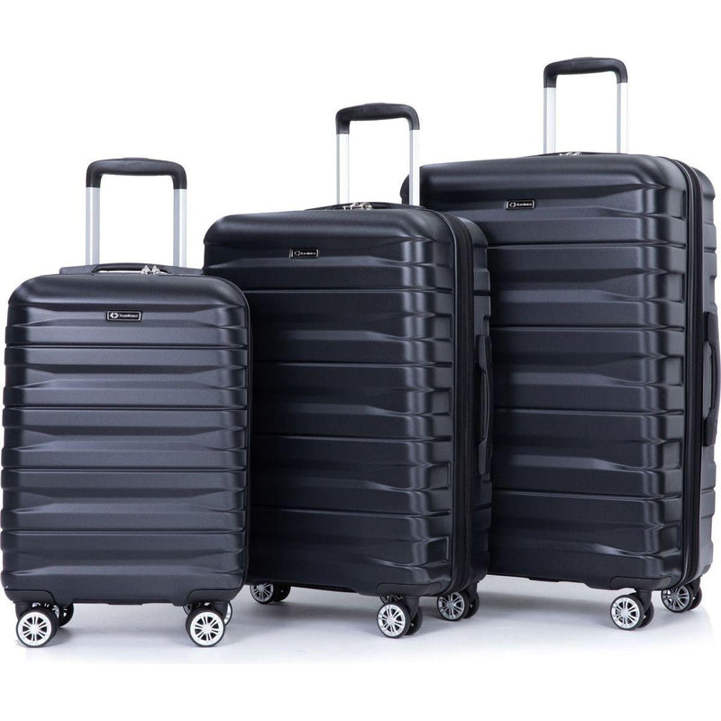 3 Piece Luggage Sets PC Lightweight & Durable Expandable Suitcase with Two Hooks, Double Spinner Wheels, TSA Lock, (21/25/29) Black