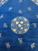 Hand-Knotted Antique Chinese Peking Wool Rug – 9’ x 11’5” – Distressed Blue, 19th Century