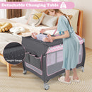 3-in-1 Portable Baby Playard with Zippered Door and Toy Bar-Pink