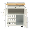 Kitchen Cart with Rubber Wood Top 3 Tier Wine Racks 2 Cabinets by LJGDeals
