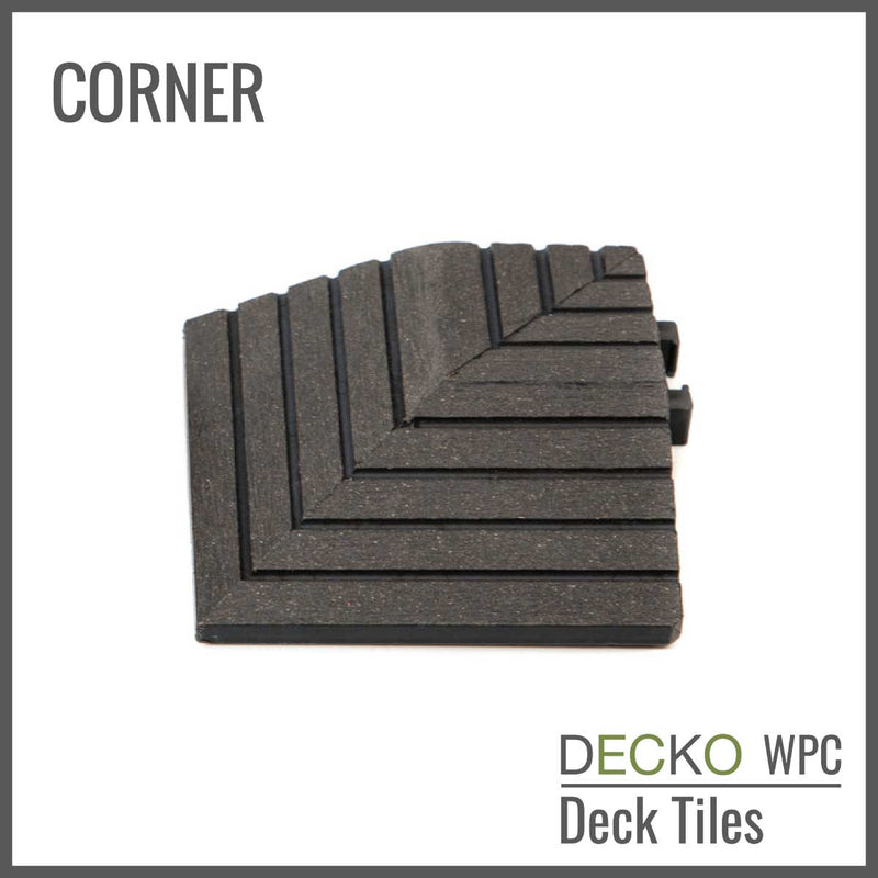 Deck Tile <b>Corner Ramp Edge</b> - for Premium WPC Interlocking Tiles | DECKO (3.1"/3.1"/0.8") - (One Piece)