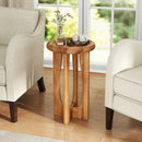 14 Inch Farmhouse End Table with Round Tray Top and Wood Cross Legs by LJGDeals