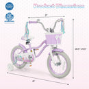 Kids Bike 12-20 Inch with Training Wheels & Basket Purple