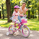 Kids Bike 18-Inch with Training Wheels and Basket Rose Red