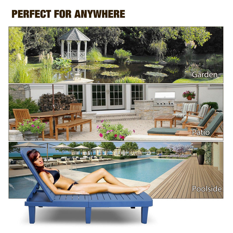 Chaise Lounge Chair Patio Sunbathing Chair with 4 Level Adjustable Backrest & Hide Cup Holder, Blue