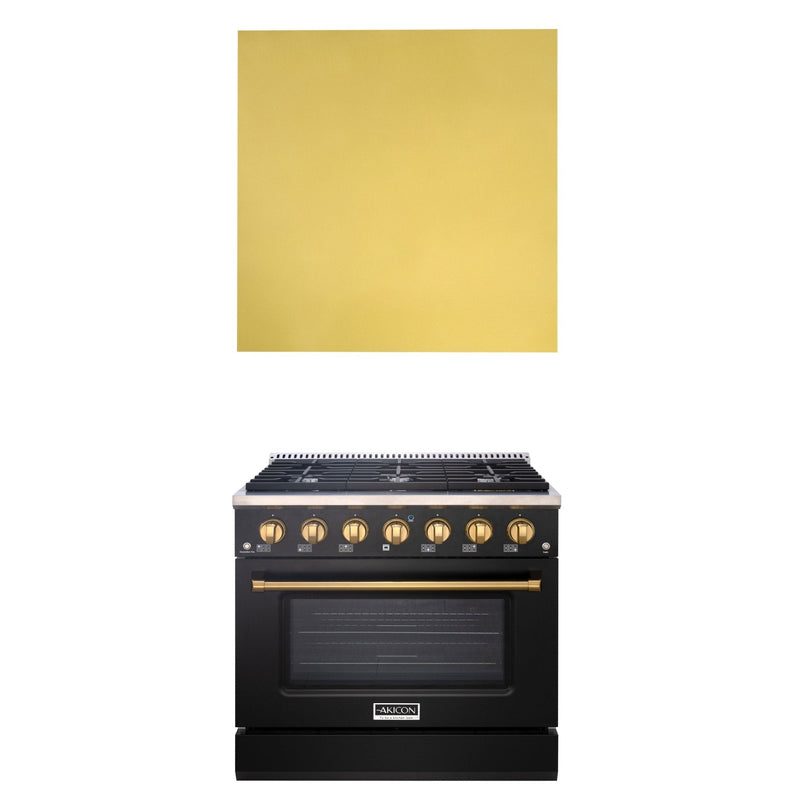 Akicon 36" Stainless Steel Range Hood with 600 CFM Insert & 6-Burner Gas Range Combo – Powerful Ventilation, Convection Oven, Multiple Finishes