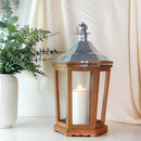 17'' H Wood Metal Hexagon Candle Holder Decorative Hanging Lanterns by JHY DESIGN