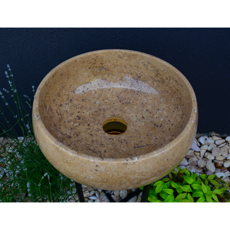Noce Brown Travertine Vessel Sink - Handcrafted Natural Stone, photo 7 of 9