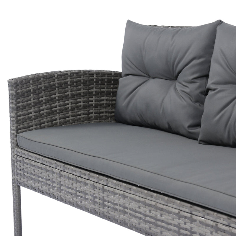 6 Piece Patio Wicker Sectional Set Patio Backyard Conversation Set Grey Wicker + Dark Grey Cushion
