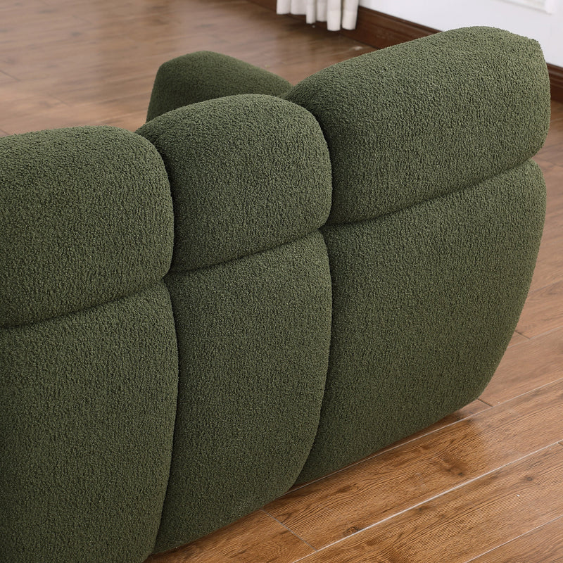 87.4 length, 35.83" deepth, human body structure for USA people, marshmallow sofa,boucle sofa, 3 seater, OLIVE GREEN BOUCLE