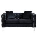 59.4 Inch Wide Black Velvet Sofa with Jeweled buttons, Square Arm, 2 Pillows