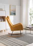 35.5 inch Rocking Chair, Soft Teddy Velvet Fabric Rocking Chair for Nursery, Comfy Wingback Glider Rocker with Safe Solid Wood Base for Living Room Bedroom Balcony (TURMERIC)