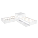 L Shaped Platform Bed With Trundle And Drawers Linked With Built In Desk by HouseOfZazla