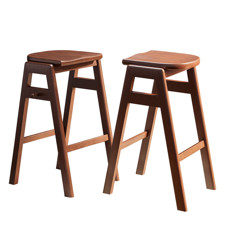 3 PCS Pub Dining Set Retro Bar Table Rubber Wood Stackable Backless High Stool for 2 with Shelf and Hooks for Home Bar Small Space
