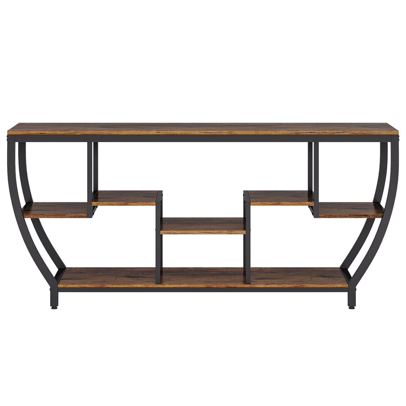 Extra Long Entryway Console Sofa Table With 7 Tier Shelves - Brown / Black
