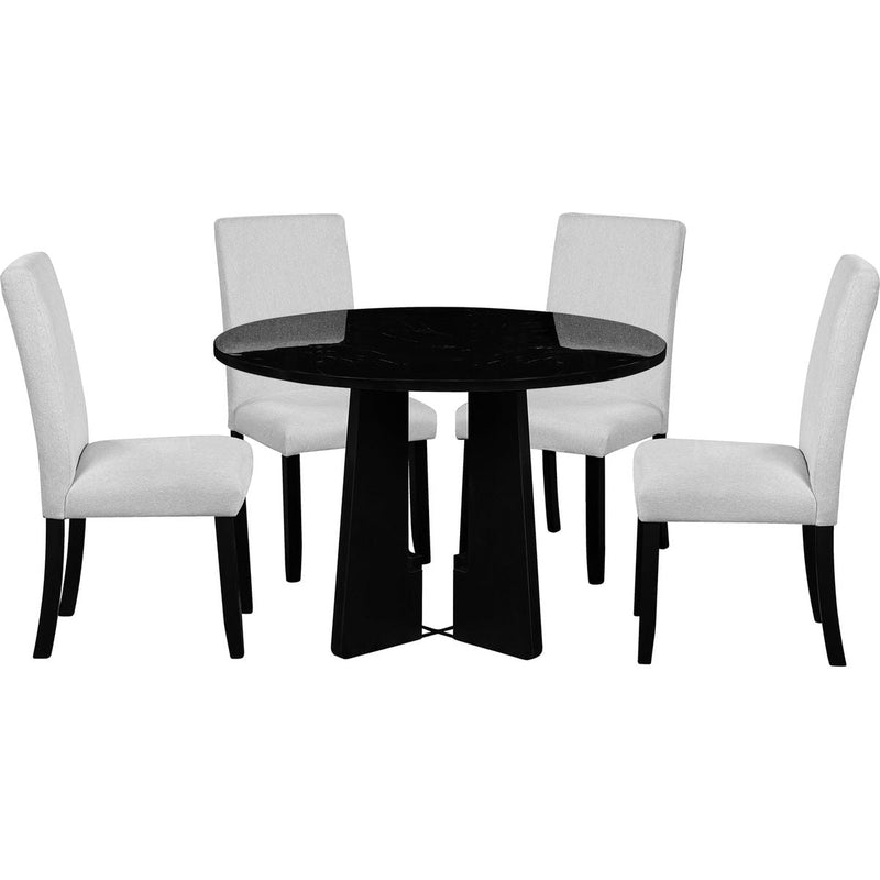 5-Piece Round Dining Table set, 43-Inch Modern Dining Table and 4 Upholstered Chairs for Dining Room, Kitchen Room, Living Room, Easy Assembly