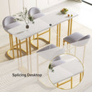 5 Pcs Bar Table and Chairs Set, Modern Gold White Table with 4 Velvet Cushion Bar Stools, Kitchen Counter High Top Table, Breakfast Table Set, Space Saving Table for Home & Kitchen, Gold Frame