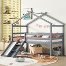 Low Loft House Bed With Slide, Ladder, Safety Guardrails, House Roof Frame by HouseOfZazla