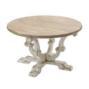 Round Wooden Coffee Table With Distressed Scrollwork Legs - Multicolor by HouseOfZazla