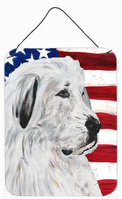 Great Pyrenees with American Flag USA Wall or Door Hanging Prints SC9642DS1216