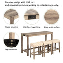4-Piece Bar Table Set with Power Outlet, Dining Bar Table and Chairs Set, Bar Table Set with 3 Padded Stools for Living Room, Dining Room, Game Room, Brown by Montret
