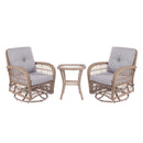 3 Pieces Outdoor Wicker Swive Rocking Chair Set, Patio Bistro Sets with 2 Rattan Rocker Chairs and Glass Coffee Table for Backyard
