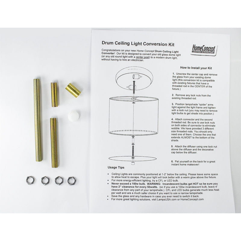 Moderne Flush Mount Conversion Kit 16"w Rounded Corner Square Oatmeal Drum Shade