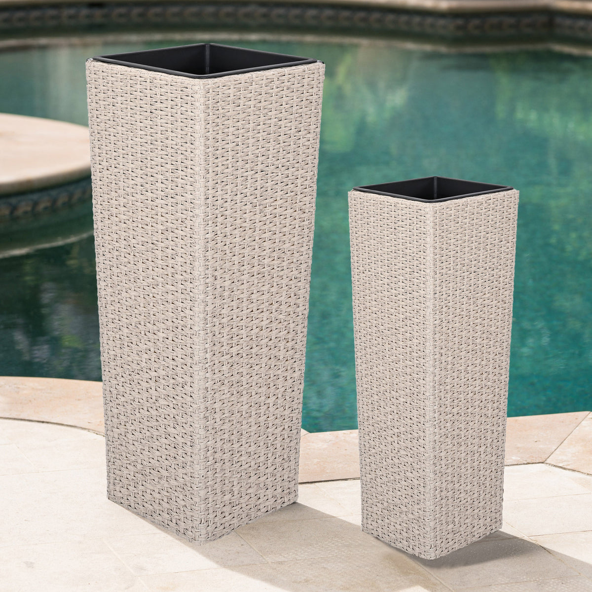 Outdoor PE Wicker Flower Pots, 2-Pcs Set, Beige, photo 10 of 10