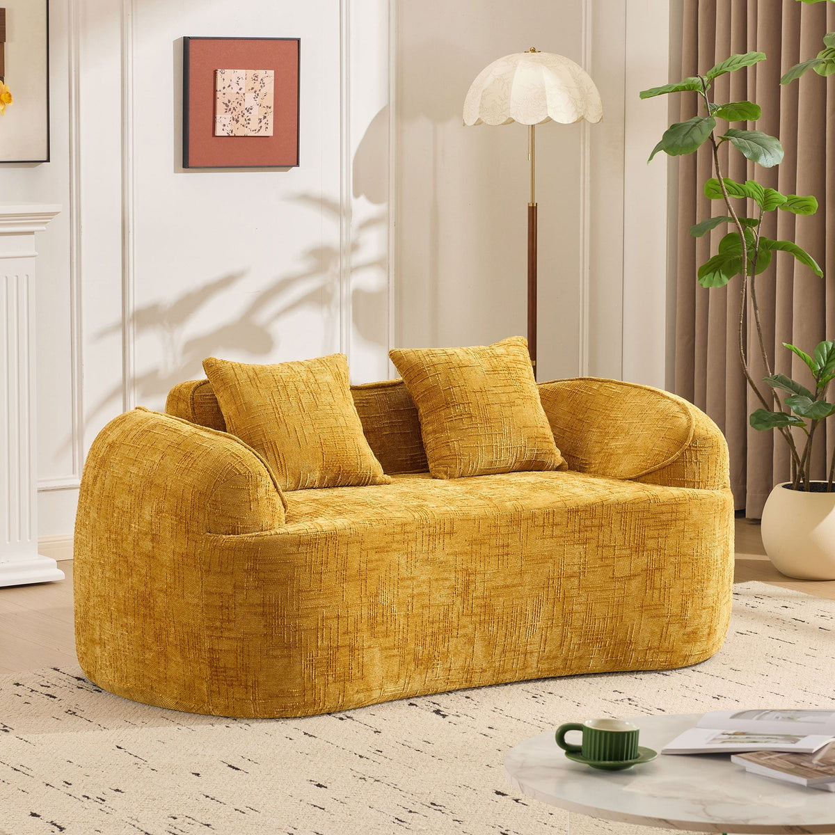 Curved 2 Person Compress Sofa With Armrests, Includes Pillows, photo 4 of 10