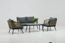 4 Pieces Patio Furniture Set, PE Rattan Wicker With Washable Cushion And Tempered Glass Tabletop, Conversation Furniture For Garden Poolside Balcony by HouseOfZazla