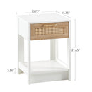15.75" Rattan End table with drawer, Modern nightstand, side table for living roon, bedroom, white