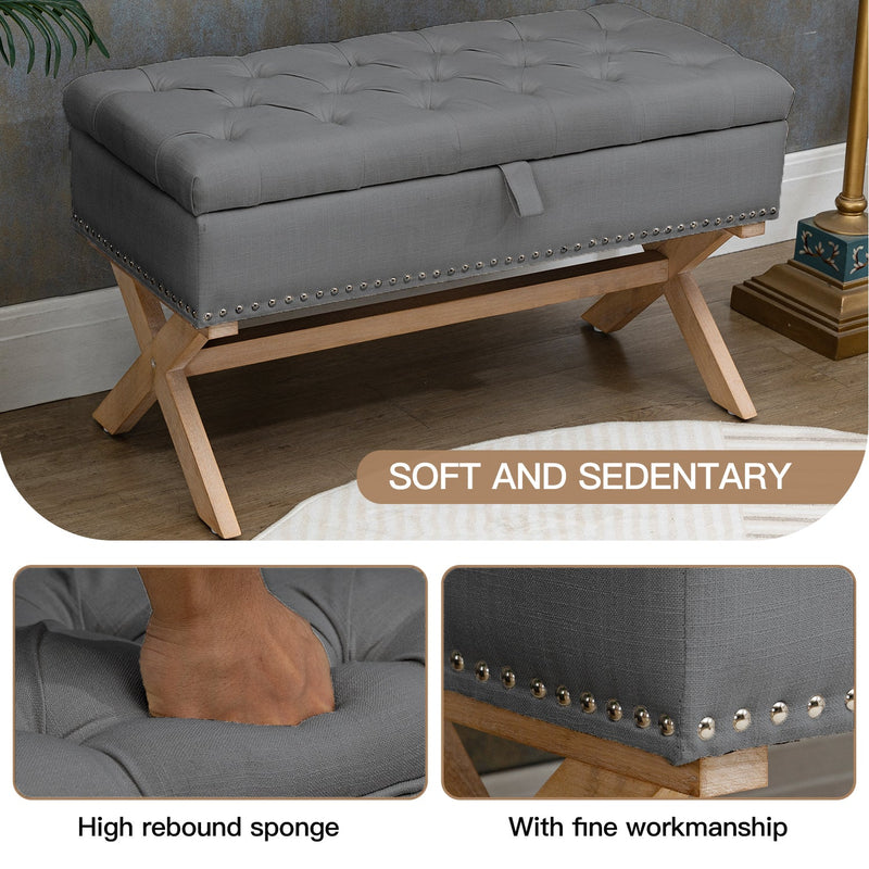 35 Inch Storage Ottoman, Button-Tufted Ottoman Linen Storage Bench, Ottoman with Storage