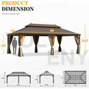 [14X24FT] Alora Heavy-Duty Aluminum Galvanized Steel Double Roof Hardtop Gazebo With Netting And Curtains (SAK41853) by SAKSBY.com