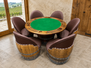 Whiskey & Wine Barrel Game Table Set — Poker Top and Dining Top Included, 6 Chairs