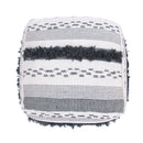 Karim - Faux Yarn Large Pouf, Durable - Ivory / Gray by HouseOfZazla