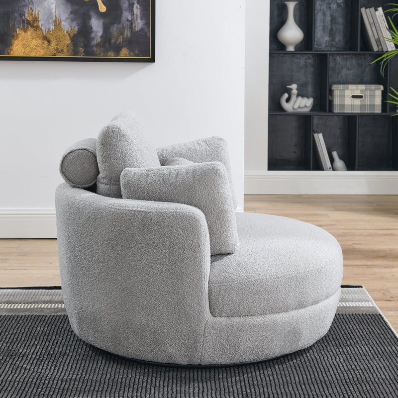 39" W Oversized Swivel Chair with moon storage ottoman for Living Room, Modern Accent Round Loveseat Circle Swivel Barrel Chairs for Bedroom Cuddle Sofa Chair Lounger Armchair, 4 Pillows, Teddy Fabric
