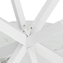 31.5" Modern Cross Leg Round Dining Table, White Marble Top Occasional Table, Two Piece Removable Top, Matte Finish Iron Legs