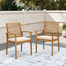 Outdoor Patio Dining Chairs Set of 2 with Removable Padded Cushion and Slatted Backrest-Beige by LJGDeals