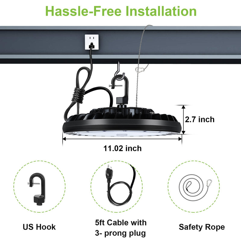 Elite+ Series LED High Bay Light, 5000K, Dimmable, 50K Hours Lifespan, ETL Listed