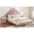 Queen Size Upholstered Bed Frame with Elegant Design, Modern Velvet Platform Bed with Petal Shape Headboard,Pink