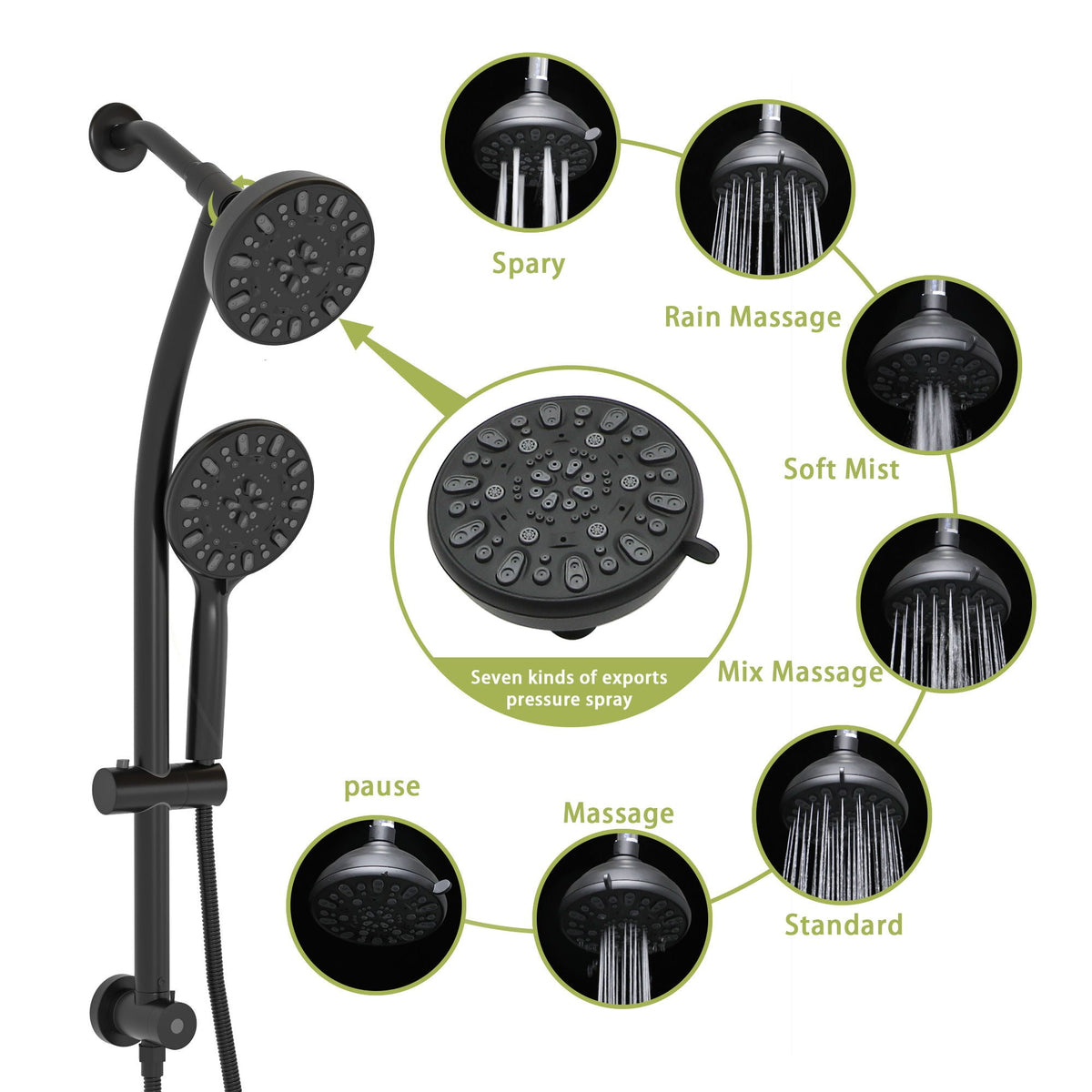 Multi Function Dual Shower Head Shower System With 4.7" Rain Showerhead, 7 Function Hand Shower, Adjustable Slide Bar, photo 6 of 25